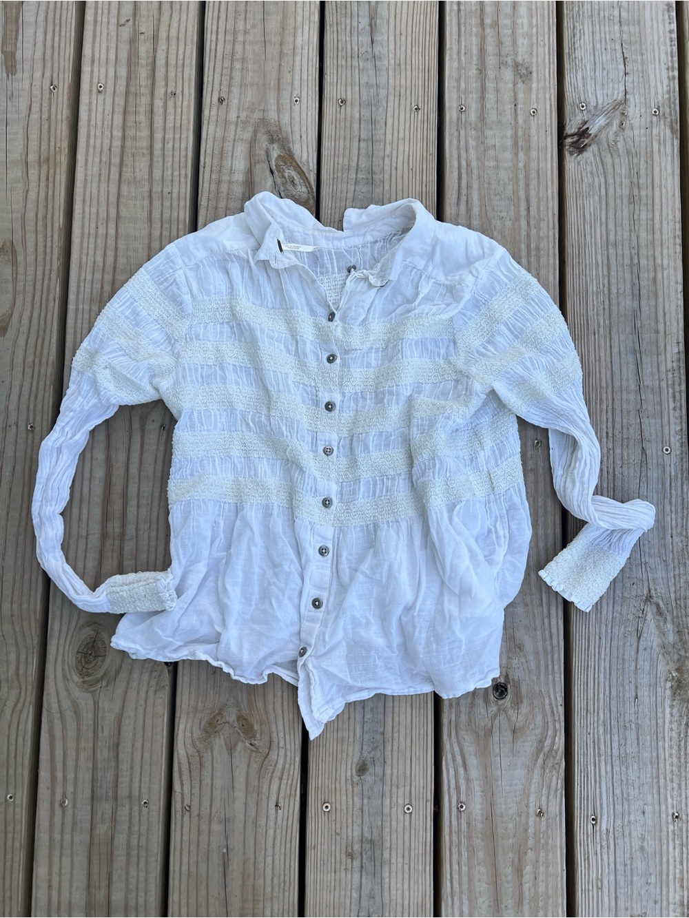Free People White Textured Button-Front Blouse